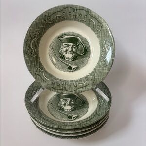 Vintage Royal China “The Old Curiosity Shop” 5 3/4” Bowls Green Transferware – 5